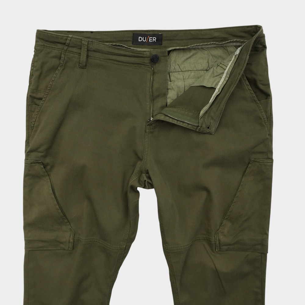 DU/ER Mens Olive Green Cargo Pants Adjustable Snap‎ Cuff Utility Trousers 40W